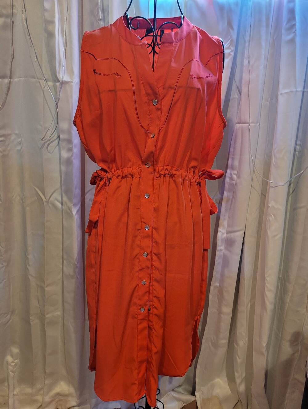 Cruel Girl Orange Sleeveless Button-Front Drawstring Dress